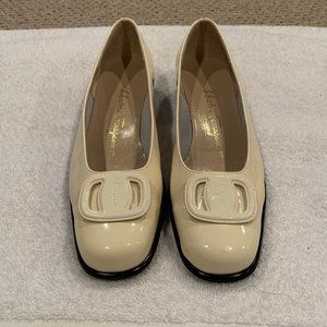 Salvatore Ferragamo Ivory Patent Leather Flats